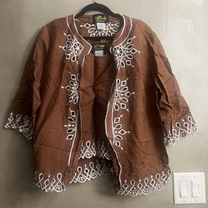 Bob Mackie Wearable Art Brown Linen Blend Open Jacket with Tank Women’s 1X NEW